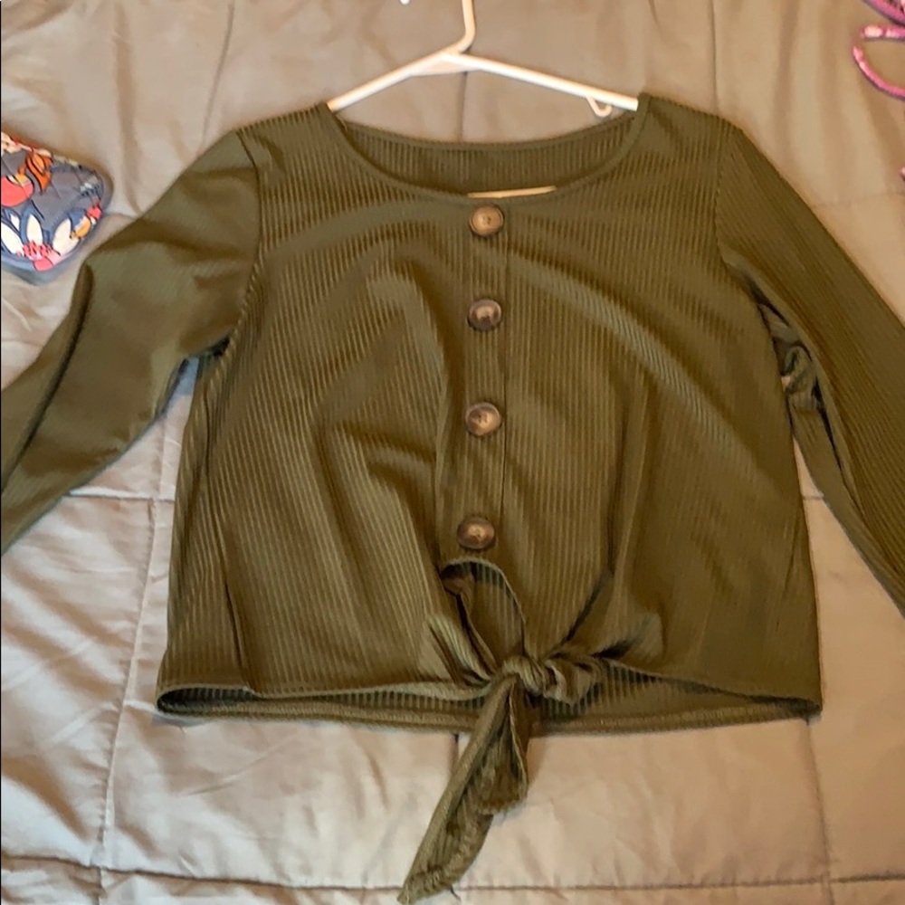 Shein forest green button down top